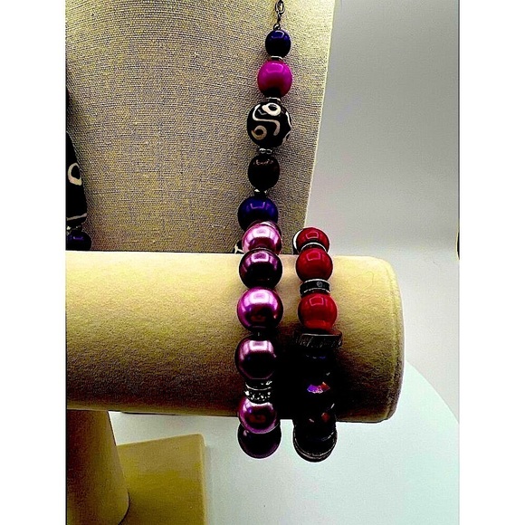 Colorful Beaded Necklace & Bracelet Set Fun Funky and Fabulous Jewelry 12” Nec - Picture 2 of 9